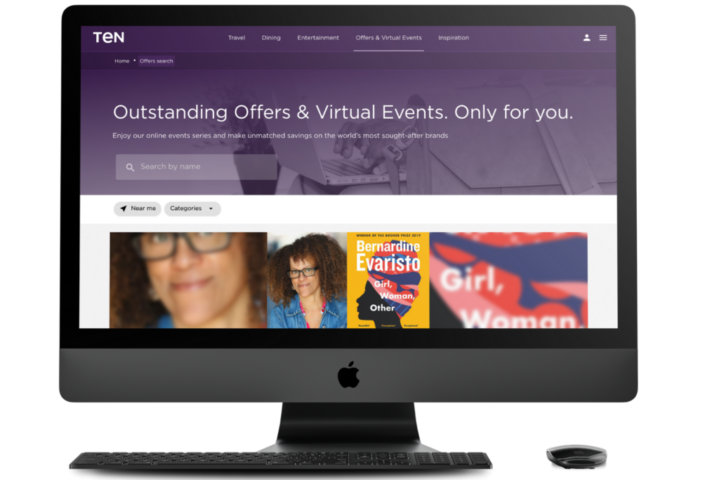 An iMac with the Ten digital platform, advertising The Book Club and Girl, Woman, Other by Bernadine Evaristo